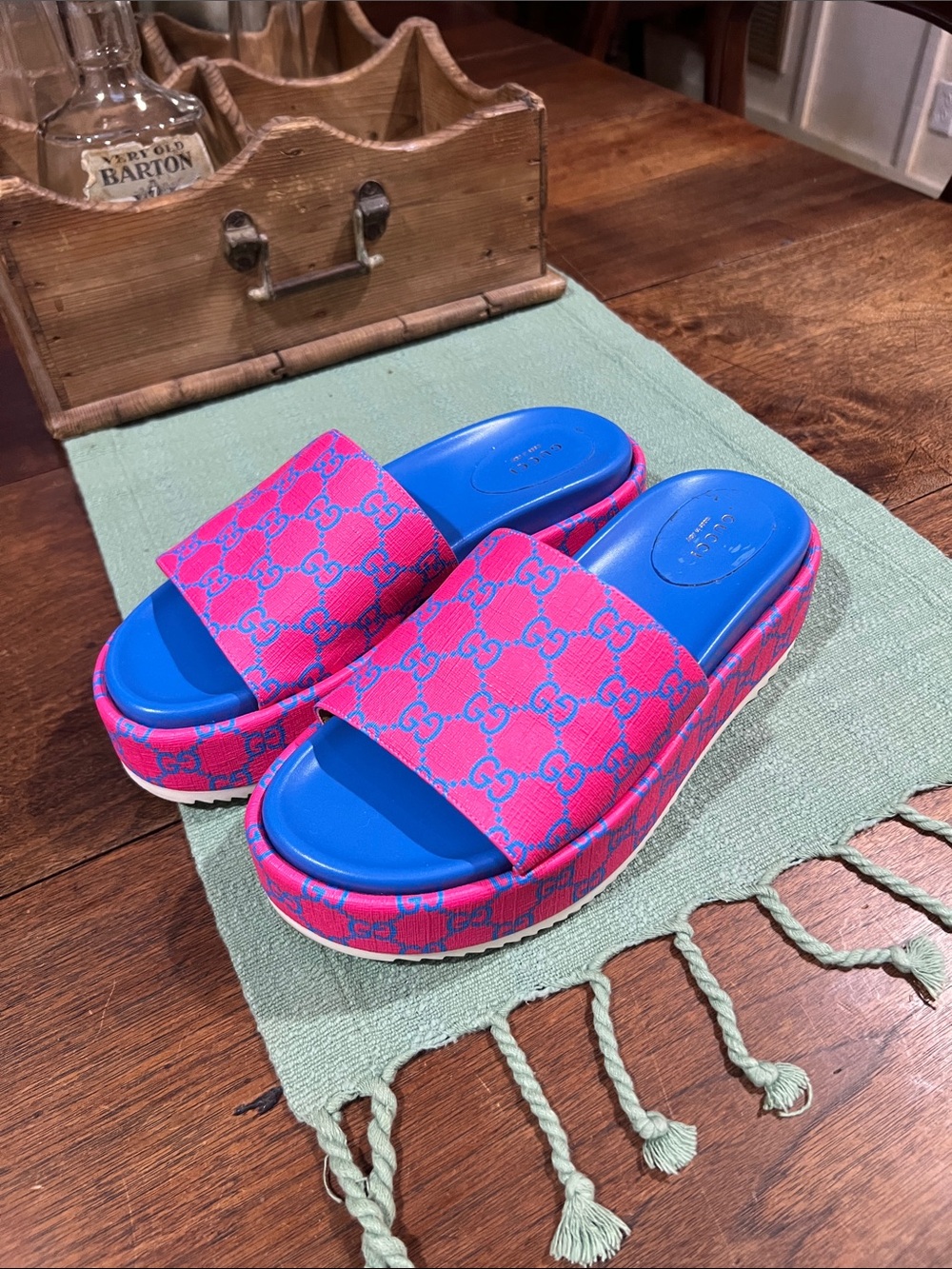 Gucci GG Supreme Joy Monogram Angelica Platform Slide Sandals